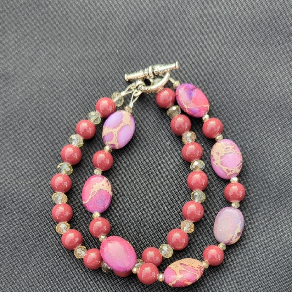 Pink and Purple Double-Strand Beaded Bracelet